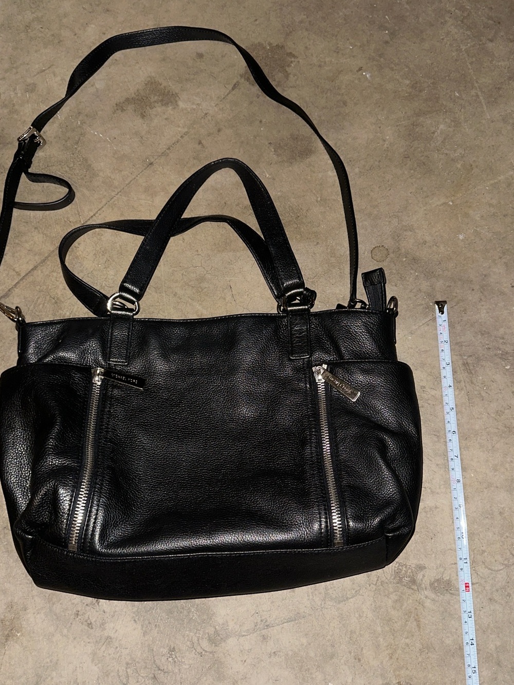 Michael Kors Black Leather Tote/crossbody Handbag with Dual Zipper Pockets